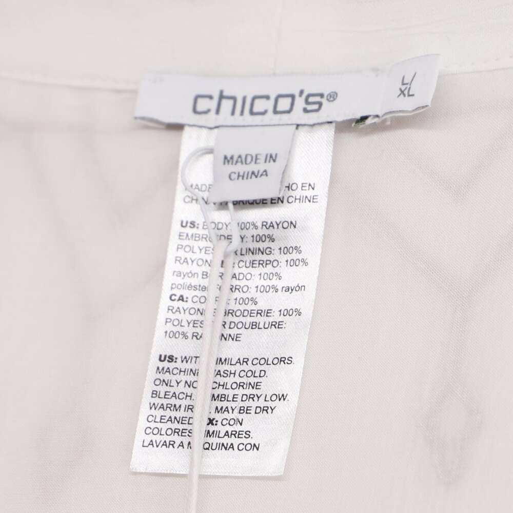 NWOT CHICO'S Embroidered Open Front Cardigan Cream Brown Size L/XL - Picture 5 of 6